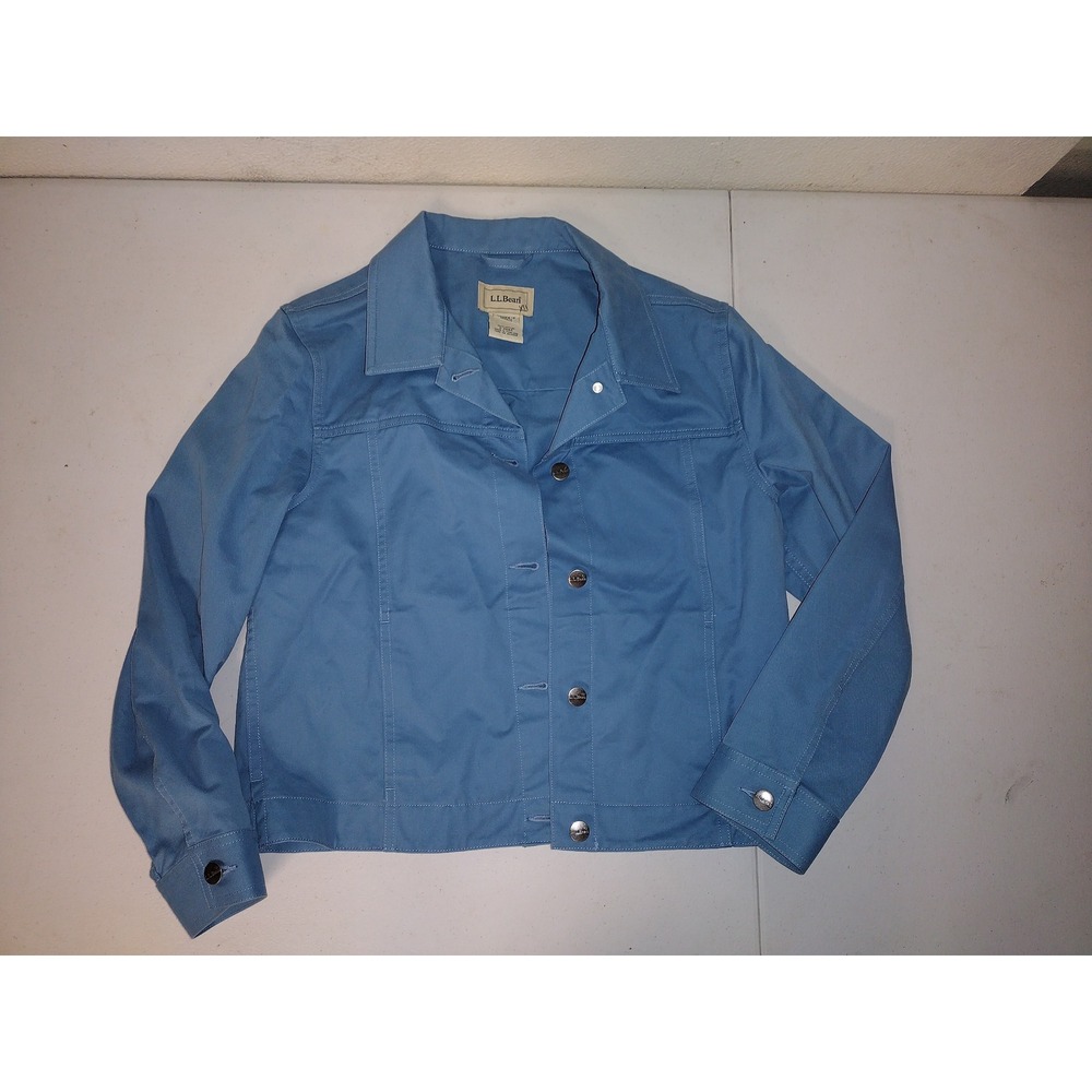 LL Bean Womens Petite Small Light Blue‎ Cotton Twill Trucker Jacket